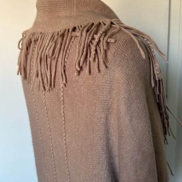 Layers by Lizden Womens Fringe Open-Front Poncho Taupe One Size cardigan - Picture 4 of 7